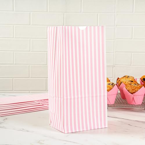 Pink And White Stripe Paper Bag (100 Count)