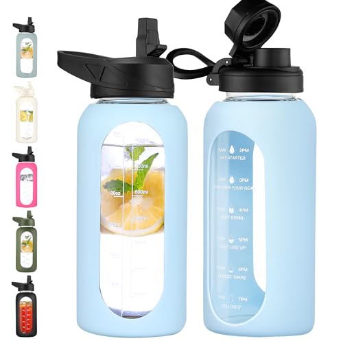 32 oz Glass Water Bottle with Straw