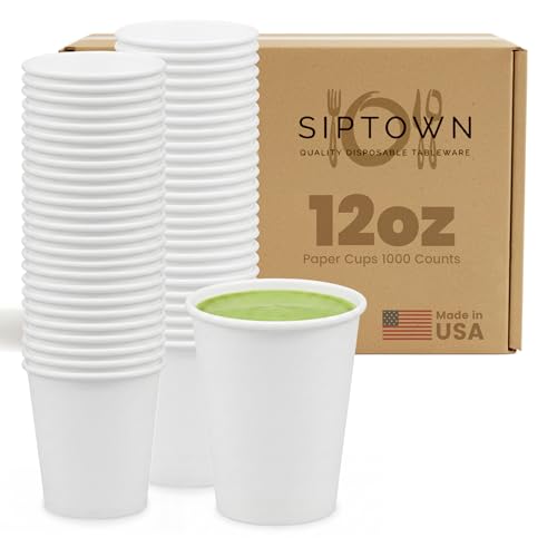 Paper Cups 12 oz 1000 Pack for Coffee & Tea Made in USA (1000 Count)