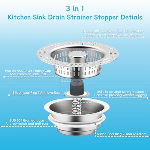 3 in 1 Kitchen Sink Drain Strainer