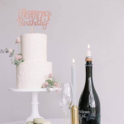 1 PCS Happy 75th Birthday Cake Topper Glitter Cheers to 75 Years Birthday Cake Pick 75 Fabulous Cake Decoration for Happy 75th Birthday Theme Party Decorations Supplies Rose Gold
