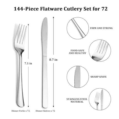 144 Pieces Stainless Steel Forks and Knives Dinner Flatware Set (144 Count)