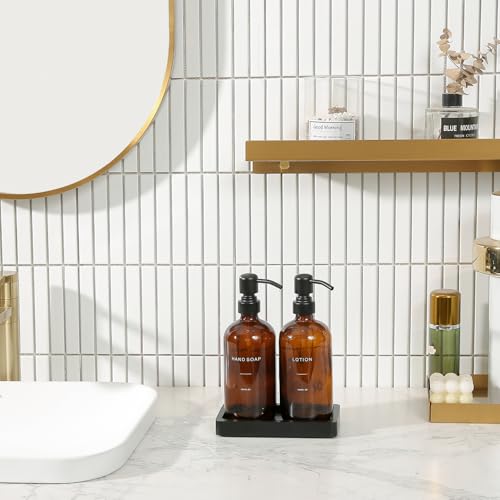 Amber Glass Soap Dispenser Set (2 Count)