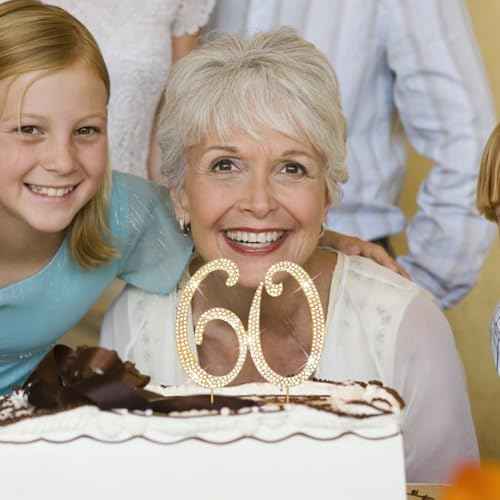 Cake Topper 60th Birthday Decorations Women Gold Rhinestone Cake Toppers