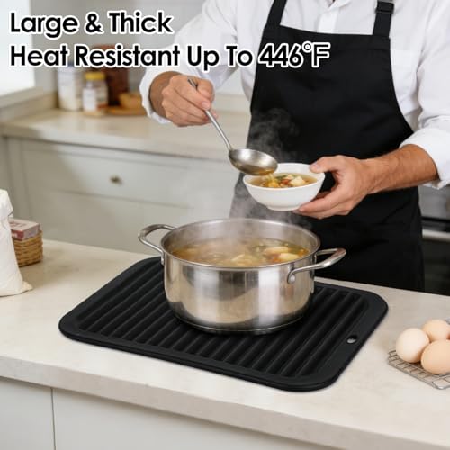 2 Pcs Silicone Trivets Black 16'' X 12'' Nonslip and Heat Resistant Hot Pads Trivets for Hot Pots and Pans Hot Pads for Kitchen (2 Count)