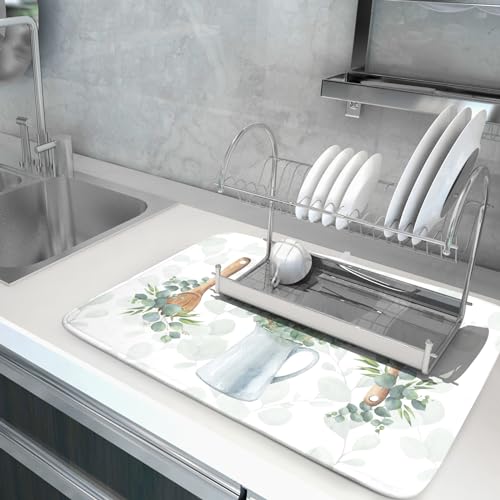 Sage Green Dish Drying Mat for Kitchen Counter