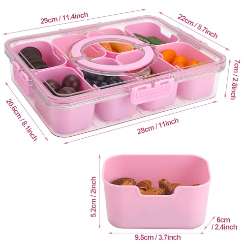 2Pcs Snackle Box Snack Containers with Lid Divided Serving Tray with Handle (2 Count)
