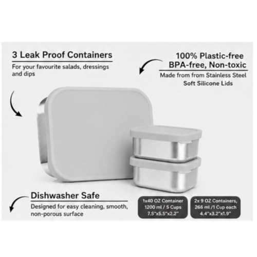 Flexibento 40 OZ Leak Proof Stainless Steel Lunch Box