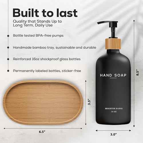 Black Glass Soap and Lotion Dispenser Set with Tray by Brighter Barns (2 Count)