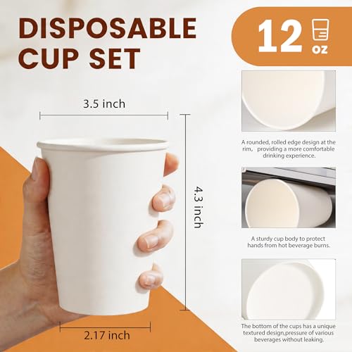 Disposable Paper Coffee Cups 12 oz 1000 Count Bulk