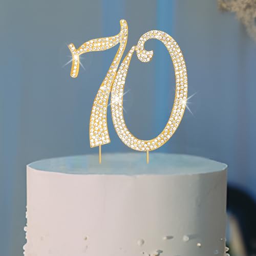 Cake Topper 70th Birthday Decorations Gold Rhinestone Cake Toppers