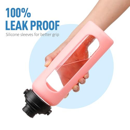 24oz Glass Water Bottle with Straw and 2 Lids