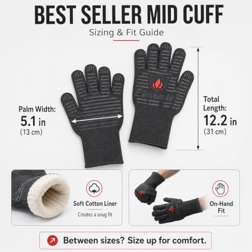 BBQ Grill Gloves Heat Proof for Men 932°F Grilling Fire Pit (2 Count)