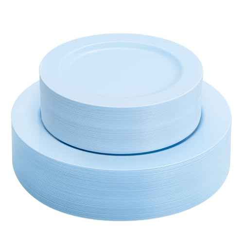60PCS Light Blue Heavy Duty Plastic Disposable Party Plates Set (60 Count)
