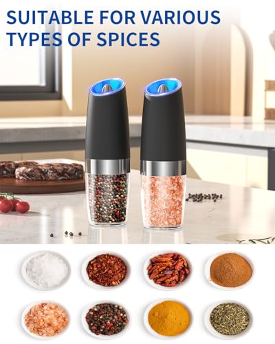 Gravity Electric Salt and Pepper Grinder Set Automatic Salt and Pepper Grinder Set with LED Light (2 Count)