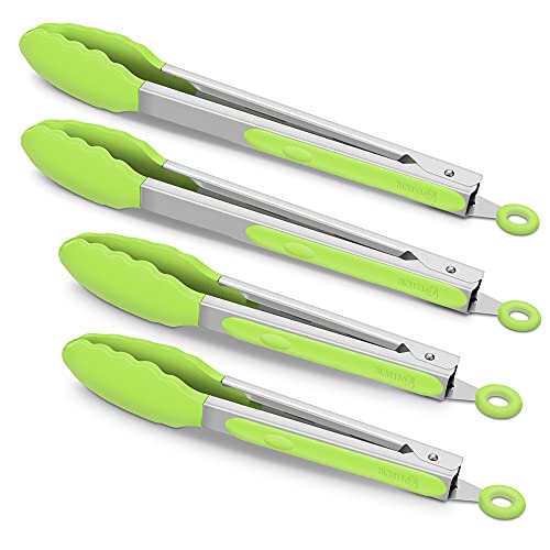 4 Pack Green Silicone Kitchen Tongs Set (4 Count)