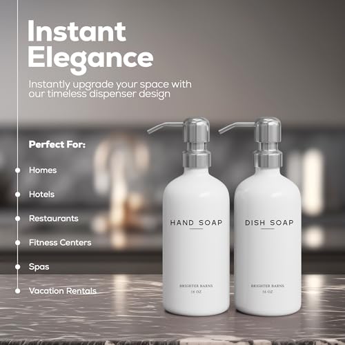 White Glass Hand and Dish Soap Dispenser Set by Brighter Barns (2 Count)