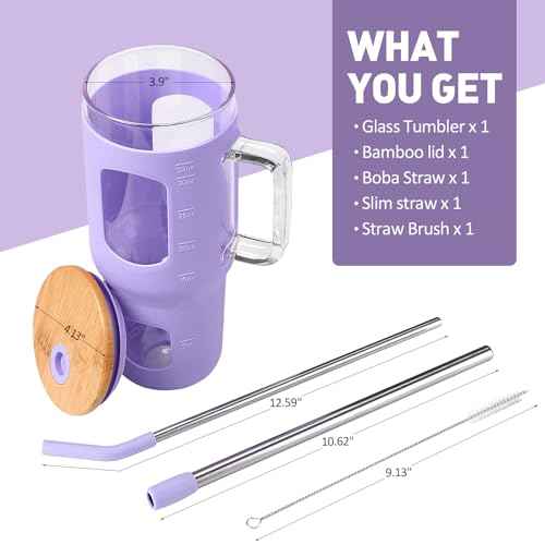 32 oz Glass Tumbler with Straw and Lid