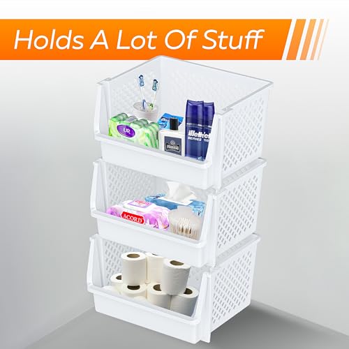 XLarge Stackable Storage Bins Open Front for Pantry Storage (6 Count)