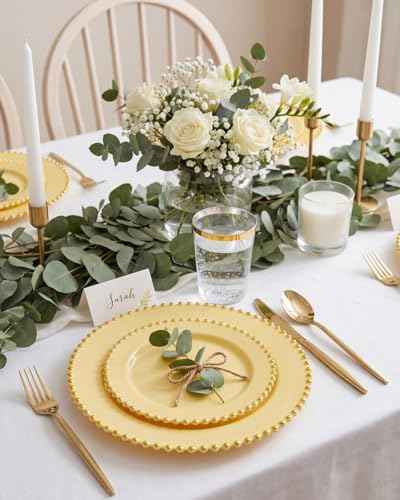 180PCS Yellow Gold Plastic Plates Set for 30 Guests Wedding Party (180 Count)