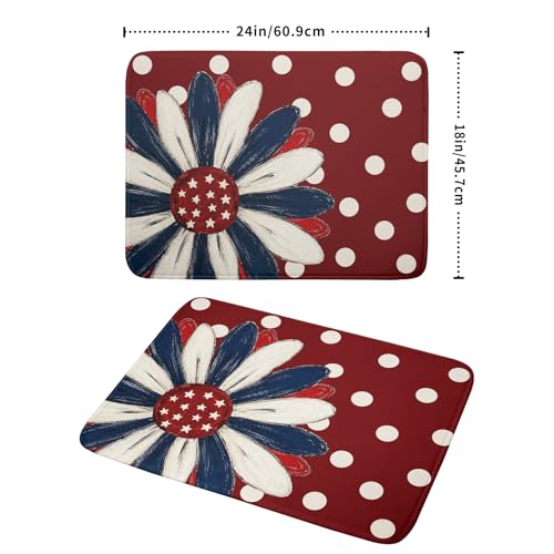 Patriotic Dish Drying Mat 18x24 In Red and Blue Daisy Microfiber Kitchen Draining Mat for Countertops