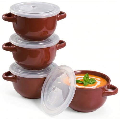 French Onion Soup Crocks with Lids & Handles (4 Count)