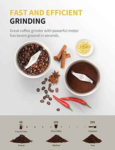 Electric Coffee Grinder Herb Blade Grinder Spices Grinder with 2 Removable Stainless Steel Bowls