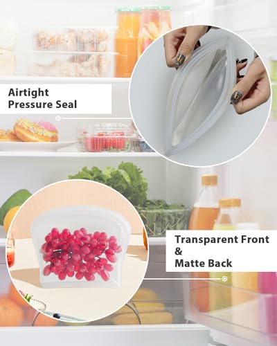 8 Pack Seal Top Silicone Food Storage Bags Microwave Oven Safe (8 Count)