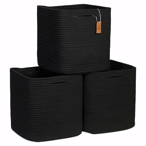 Storage Cubes 11 Inch Cotton Rope Woven Baskets for Organizing (3 Count)