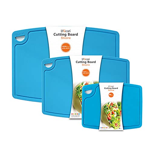 Silicone Thick Cutting Boards Mats Set of 3pcs Foldable & Flexible Design Juice Grooves Easy Grip Handle Dishwasher Safe for Kitchen (3 Count)