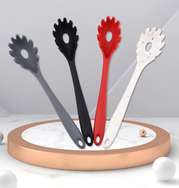 Silicone Pasta Fork (11.5"), High Heat Resistant to 480°F, Hygienic One Piece Design, Spaghetti Strainer & Server Spoon Pasta Forks (Red) - Culinary Roots
