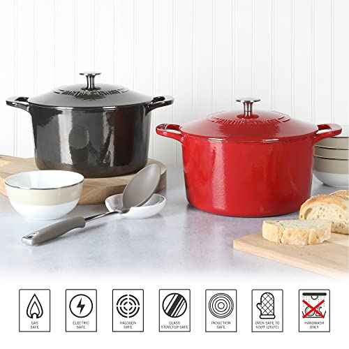 Gatwick 7 Quart Enamel Cast Iron Dutch Oven Pot with Lid