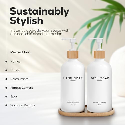 White Glass Hand and Dish Soap Dispenser Set by Brighter Barns (2 Count)