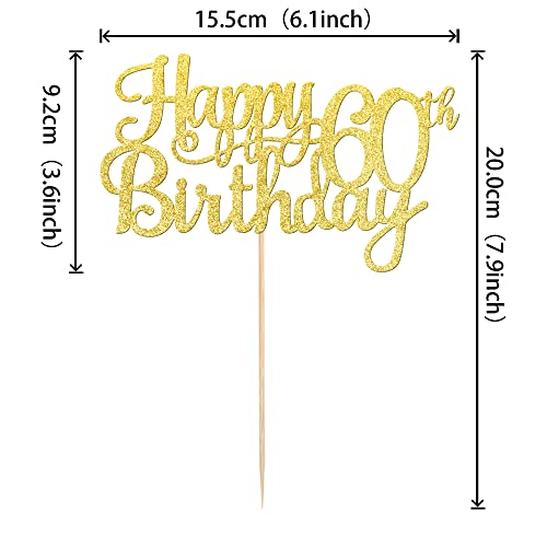 1 PCS Happy 60th Birthday Cake Topper Gold Glitter Cheers to 60 Years Birthday Cake Pick 60 Fabulous Cake Decoration for Happy 60th Birthday Anniversary Party Decorations Supplies