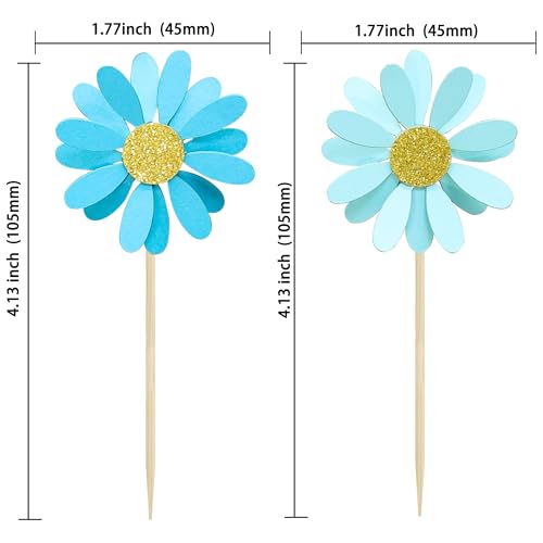 24Pcs Daisy Cupcake Toppers Flower Cake Topper Decorations Daisy Cake Decorations Chrysanthemum Cupcake Toppers Spring Daisy Flower Cake Picks for Birthday Wedding Supplies Blue (24 Count)