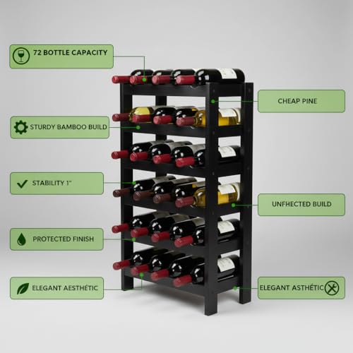 72 Bottle Wine Rack Stackable Bamboo Freestanding (72 Count)