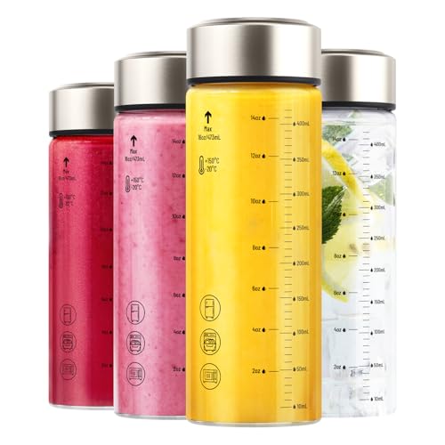 16oz Wide Mouth Glass Juice Bottles With Stainless Steel Lids 4 Pack (4 Count)