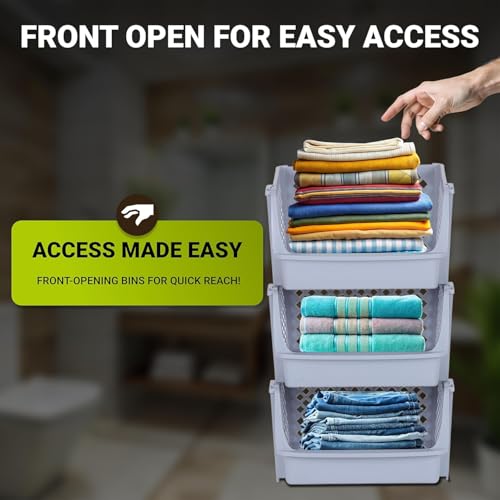 XLarge Stackable Storage Bins Open Front for Pantry (6 Count)