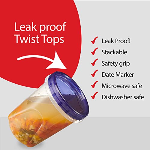 6 Pack Twist Cap Food Storage Containers with Blue Screw on Lid