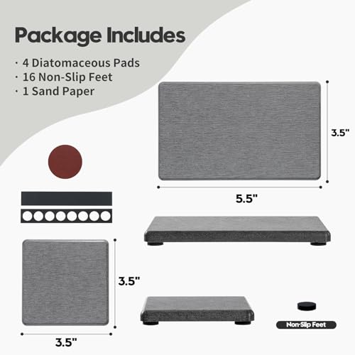 4PCS Water Absorbing Sponge Holder Diatomite Stone Sink Tray Mat (4 Count)