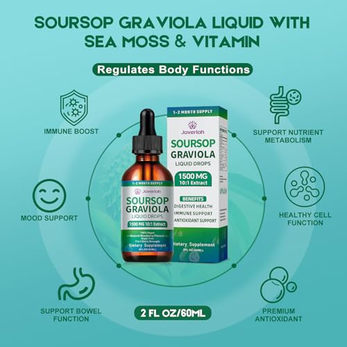 Soursop Bitters Liquid Drops Supplement with Irish Sea Moss & Turmeric for Cellular Support (2 Fl Oz)