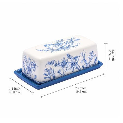 Blue Garden Toile De Jouy Ceramic Butter Dish with Lid