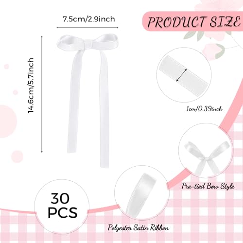 30 Pack Bow Cake Toppers White Ribbon Bows for Cake (30 Count)