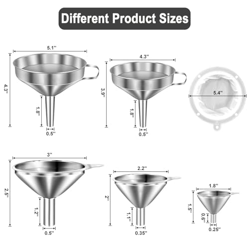 Stainless Steel Funnels for Kitchen use (5 Count)