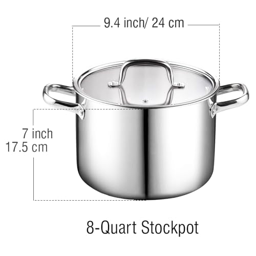 8 Quart Tri Ply Clad Stainless Steel Stockpot with Lid