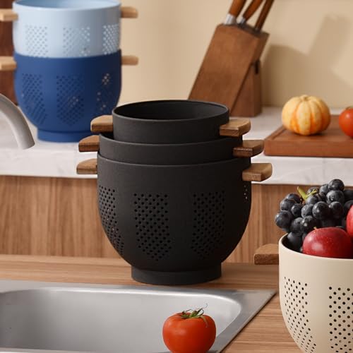 Metal Colander with Wood Handle and Stable Base