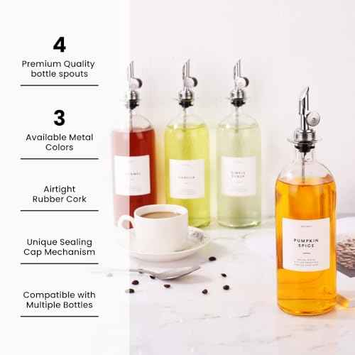Liquor Pour Spout Made of Stainless Steel with Automatic Anti (4 Count)