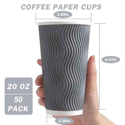 50 Pack 20 oz Coffee Cups Disposable Insulated Paper Cup Gray (50 Count)