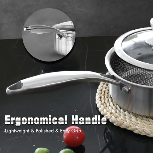 Hybrid Nonstick 1 Quart Stainless Steel Saucepan with Glass Lid