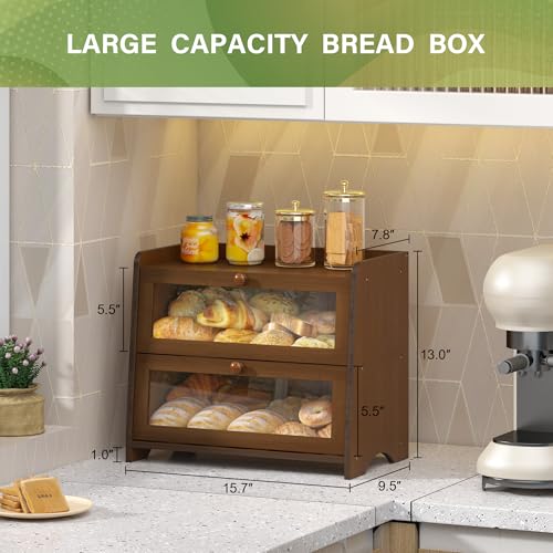 Double Layer Bread Box Container for Kitchen Countertop Homemade Bread